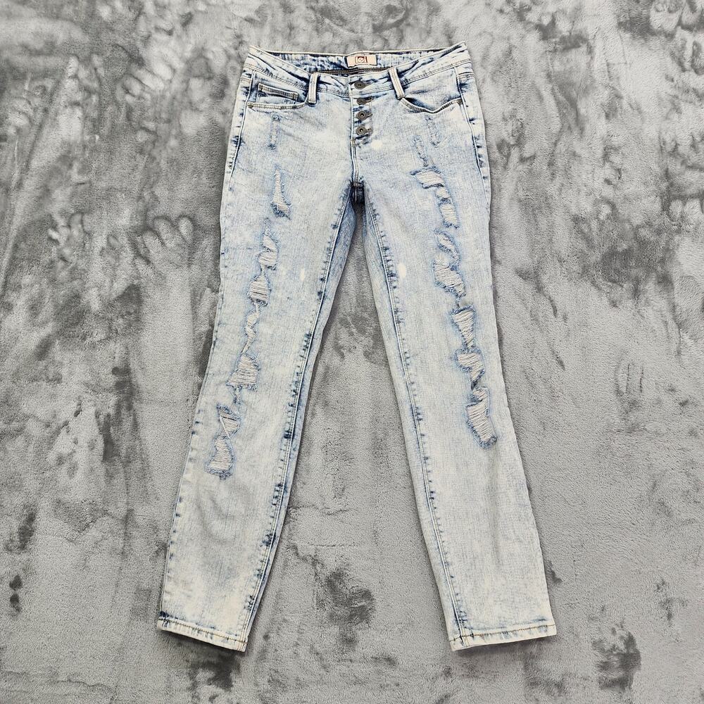LEI Jeans Womens 3 Juniors‎ Acid Wash Giselle Ripped Low Rise Skinny Button Fly